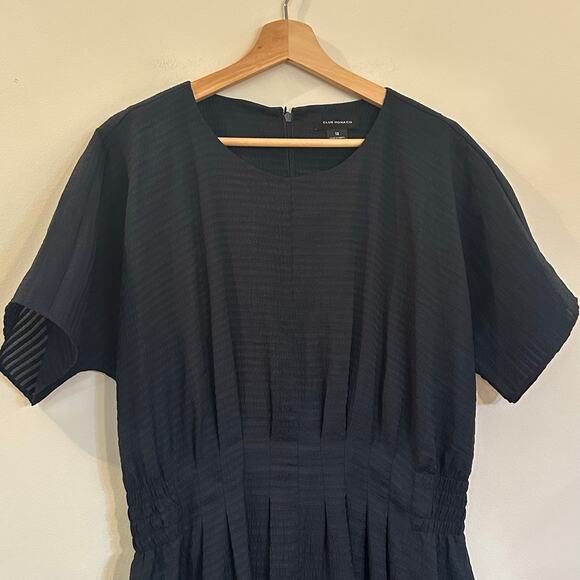 Club Monaco Dress sz 12 Navy pleated Smocked Waist Short Sleeve Dress - Picture 2 of 6